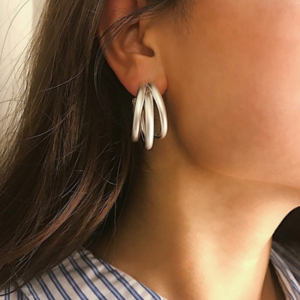 New Luxury SILVER Classic trend triple small hoops - Picture 2 of 7